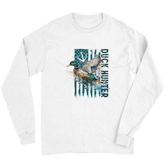 Duck Hunter American US Flag Duck Lover Waterfowl Hunting Long Sleeves