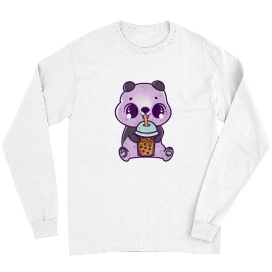 Panda Pet baby with bubble tea girl children kawaii cult Long Sleeves
