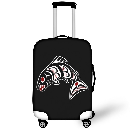 Native American Red Black Haida Vector Salmon Luggage Covers