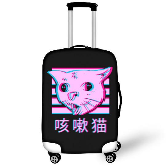 Coughing Cat Meme - Funny Ugly Cat meme vaporwave Luggage Covers
