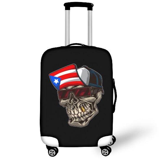 Cool Puerto Rico Skull With Cap and Boricua Flag Luggage Covers