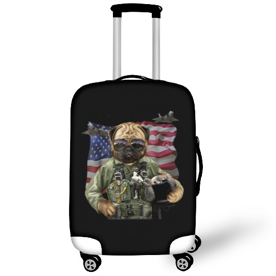 Patriot Pug in USA Fighter Pilot Suit America Dog Luggage Covers