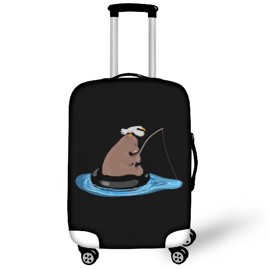 Cute bear cub fishing cartoon illustration Luggage Covers