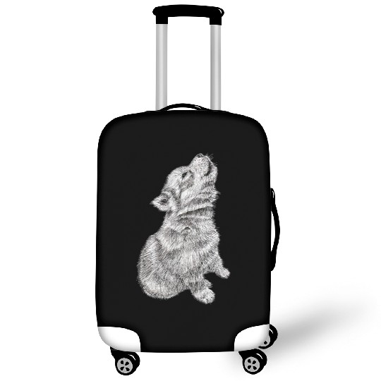 Cute Baby Howling Wolf Cub Sketch Luggage Covers