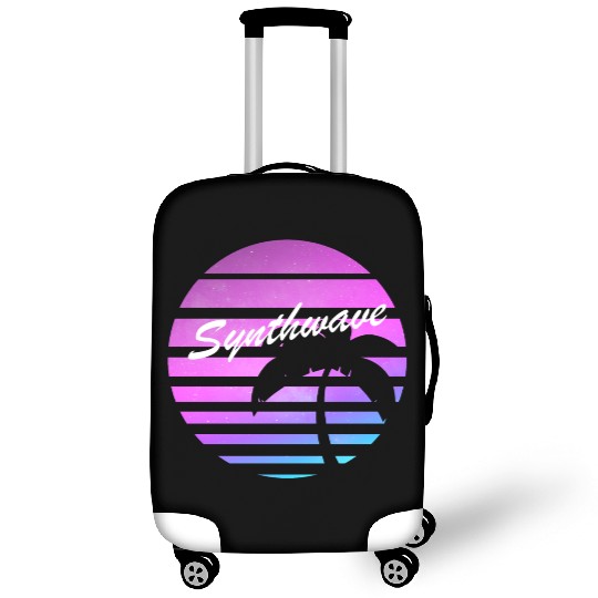 Aesthetic synthwave sunset with palm tree. Luggage Covers