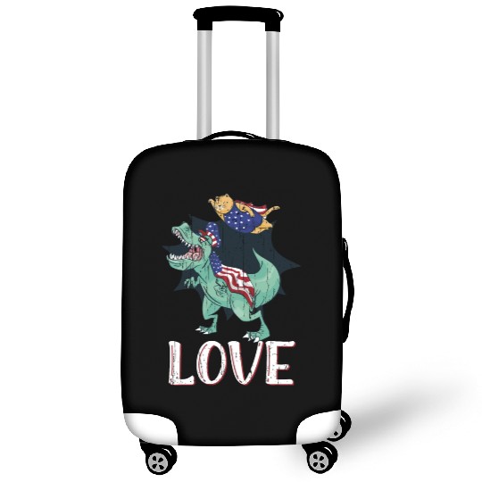Love America Cat Dinosaur USA Flag 4th Of July Luggage Covers