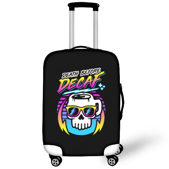 Death Before Decaf (Skull Mug) Retro Neon 80s 90s Luggage Covers