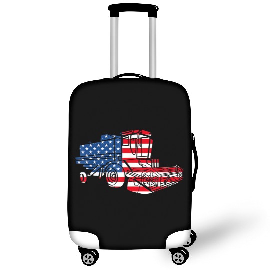 Farm Tractor American Flag Combine Harvester Luggage Covers