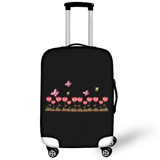 red roses line butterfly nature grass Luggage Covers