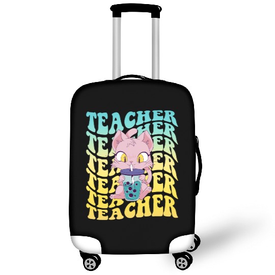 Boba Tea Teacher Kawaii Cat Groovy Back To School Luggage Covers