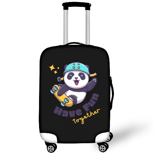White Illustration Fun Cute Panda Luggage Covers