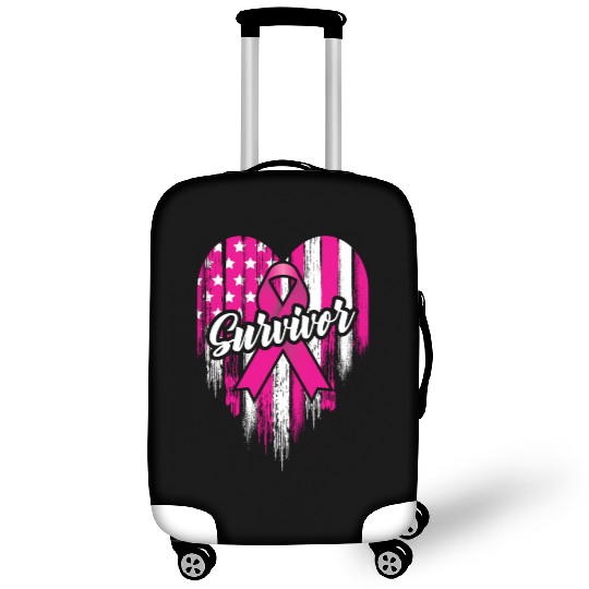 Breast Cancer Survivor Pink Ribbon American Flag Luggage Covers