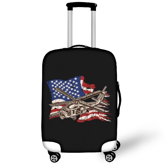 Helicopter with american flag background - chopper Luggage Covers