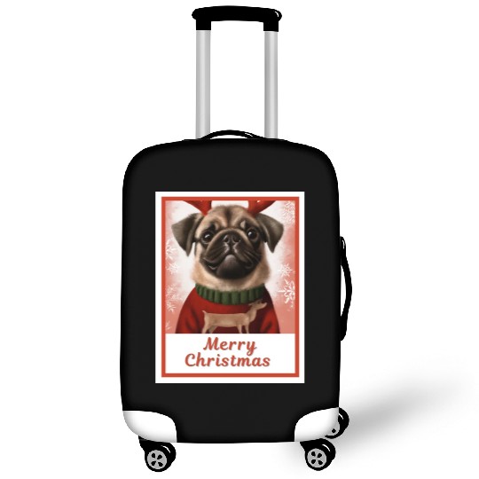 Portrait, Sweet happy doggy (Pug) in a Christmas. Luggage Covers