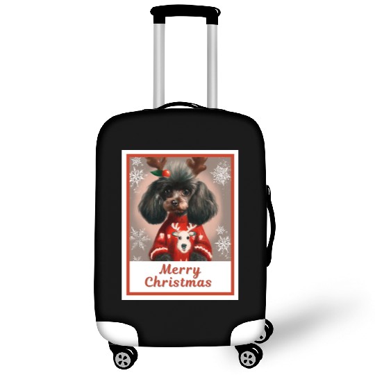 Cute doggy (black miniature poodle) in a festive Luggage Covers