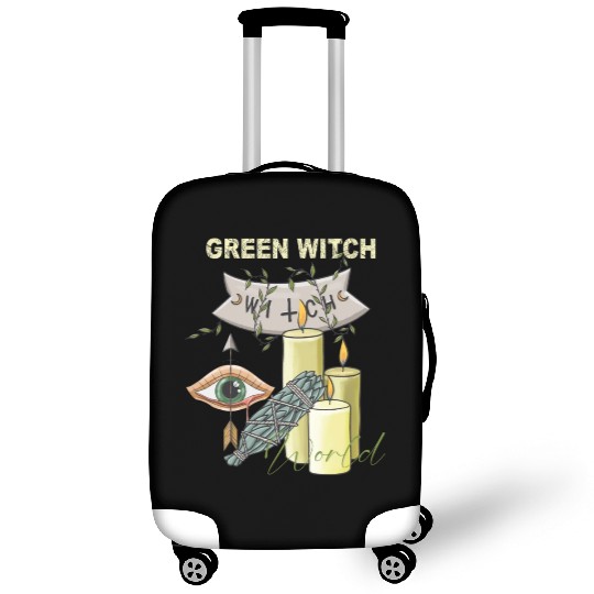 Retro Green Witch World Halloween Luggage Covers