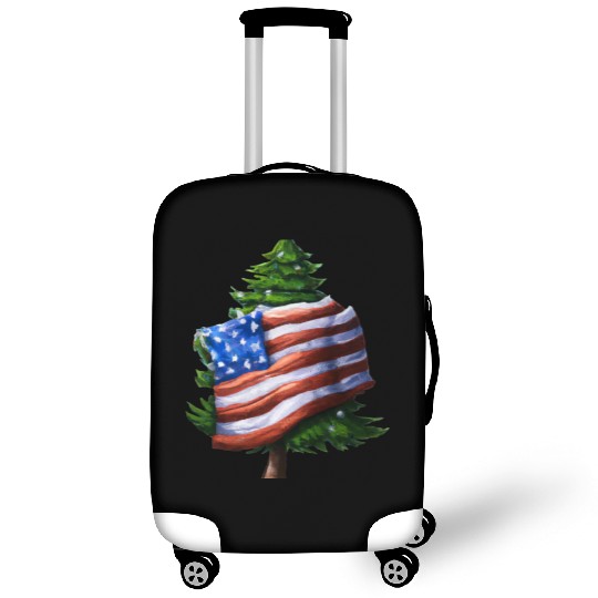 Patriotic Christmas US Flag Wrapped Christmas Tree Luggage Covers