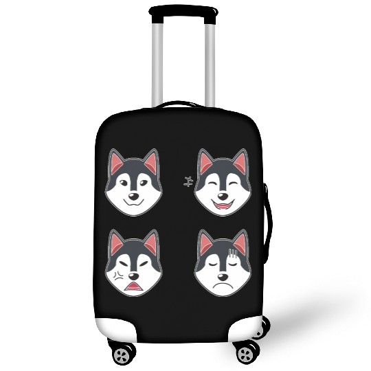 Funny Siberian Husky Dog Cartoon Faces Luggage Covers