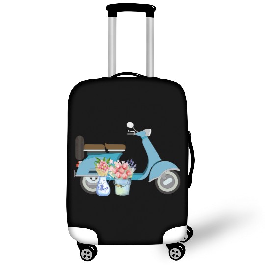 Blue Retro Scooter With Tulips Art Design Luggage Covers