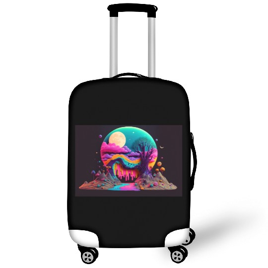Spooky Full Moon Psychedelic Landscape Paint Drips Luggage Covers