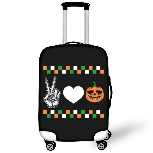 Halloween Luggage Covers, Peace Love Pumpkin Skeleton Hand