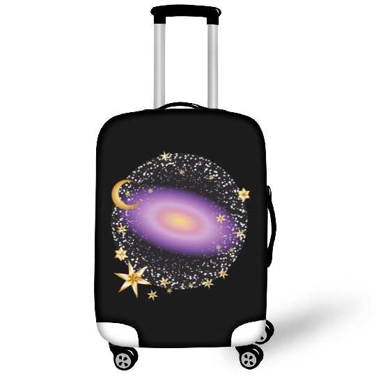 glowing violet galaxy with moon and stars Luggage Covers