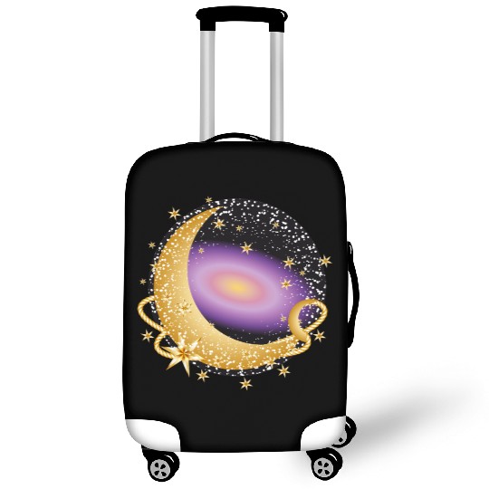 glowing violet galaxy with moon and stars Luggage Covers