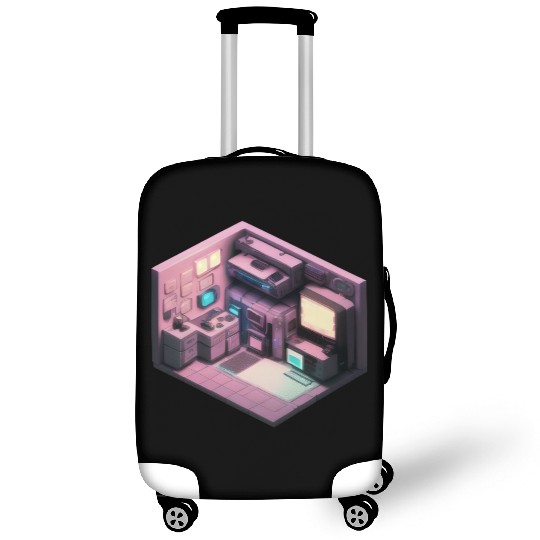 Synthwave Isometric Voxel Bedroom - Future Room Luggage Covers