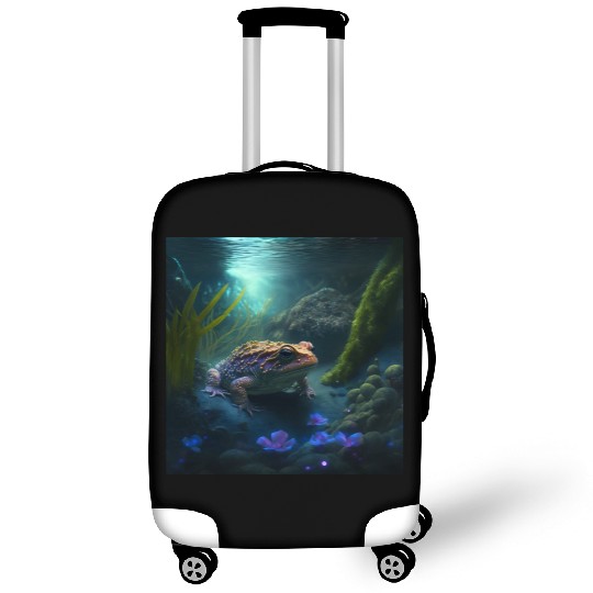 A toad in a creek the toad has blue glowing eyes Luggage Covers