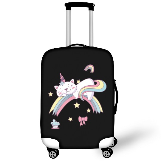 Unicorn Kawaii Cat Cartoon Over Rainbow Luggage Covers