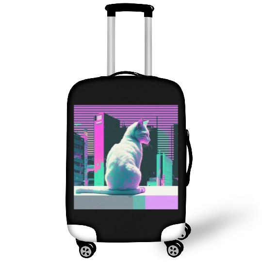 Vaperwave Aesthetic Glitch Cat Retrowave Synthwave Luggage Covers