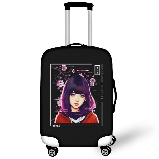Cute Anime Girl Japanese Vaporwave Glitch Aestheti Luggage Covers