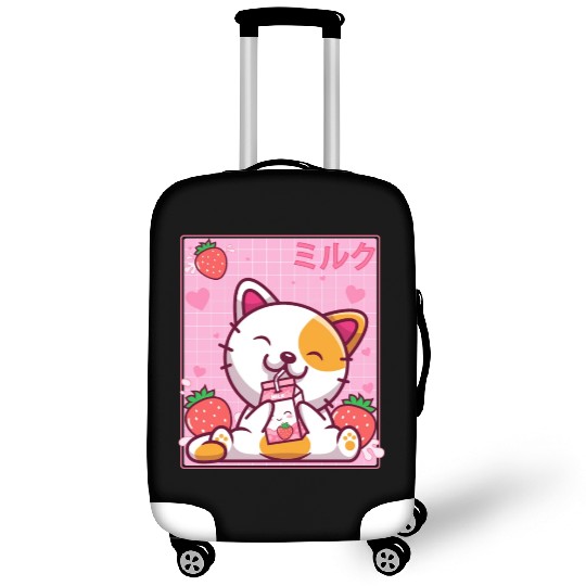 Kawaii Kitten Cute Cat Strawberry Milk Shake Luggage Covers