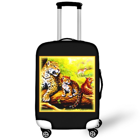 Jaguar Mom and Cubs Relaxing in Jungle. Buy Now Luggage Covers
