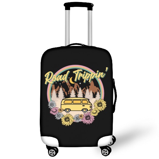 Retro Groovy Road Trip Luggage Covers with Van Flowers