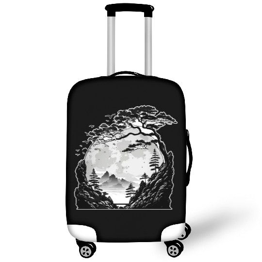 Japanese Mountain Landscape Gothic Full Moon Fores Luggage Covers