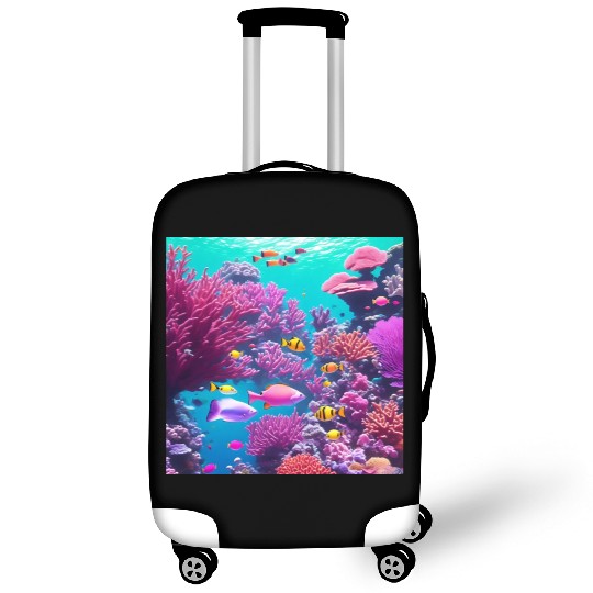 Viral magenta coral reef with tropical fish Luggage Covers