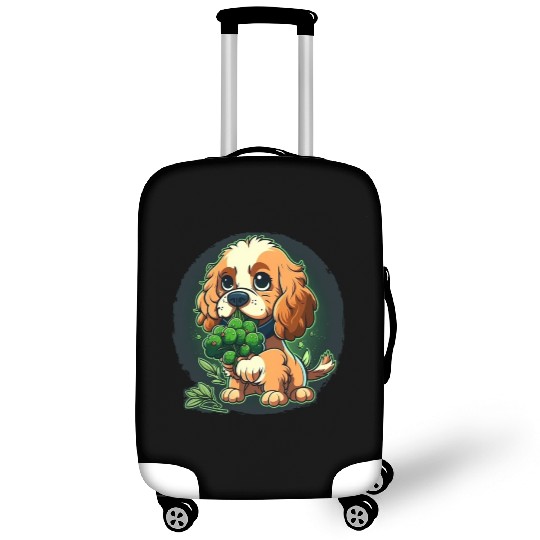 Cute dog eats green broccoli vegetables Luggage Covers