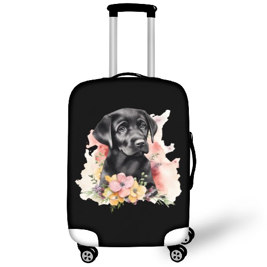 Black Lab Dog Watercolor Floral Luggage Covers