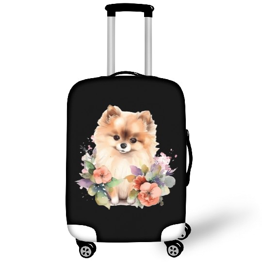Pomeranian Dog Watercolor Floral Luggage Covers