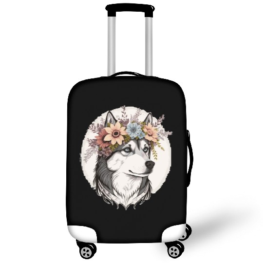 Cute Siberian Husky Flower Crown Pet Dog Breed Flo Luggage Covers