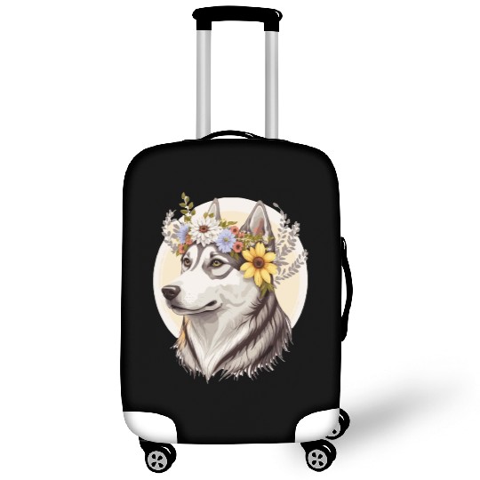 Cute Siberian Husky Flower Crown Pet Dog Breed Pup Luggage Covers