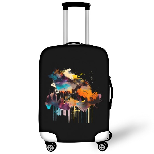 Mountain Wolf Multicolor Watercolor Portrait Luggage Covers