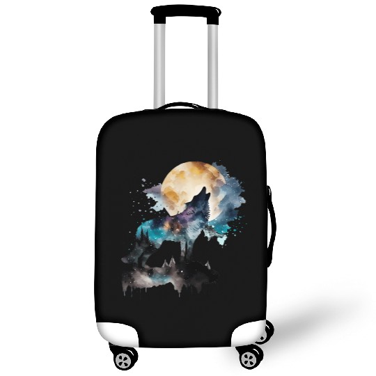 Mountain Wolf Multicolor Watercolor Portrait Luggage Covers