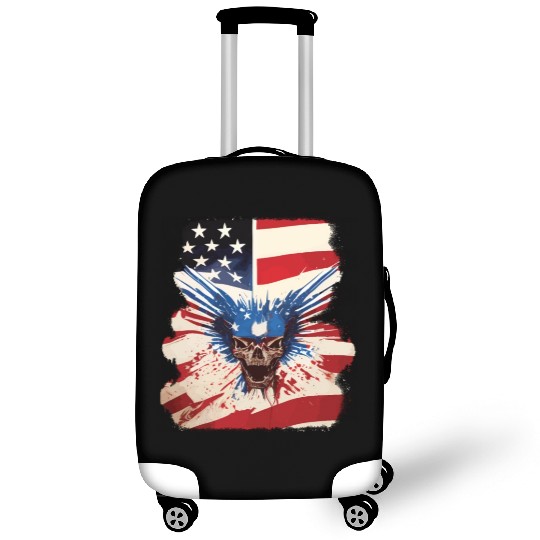 Angry Skull Bursting Through US Flag Luggage Covers