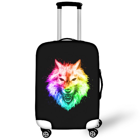 Bright Colorful Wolf Head – Rainbow Howling Wolf F Luggage Covers