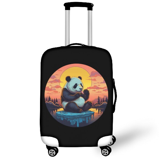 Cute Panda on Ice Floe with Sweets - Sunset Luggage Covers