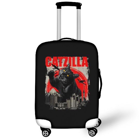 Catzilla Vintage Funny Cute Cat Art Japanese Sunse Luggage Covers