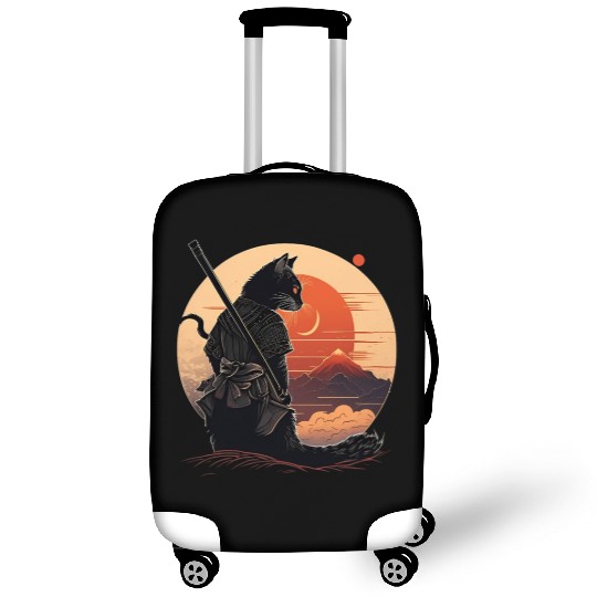 Vintage Japanese Sunset Style And Samurai Cat Kitt Luggage Covers