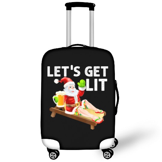 Lets Get Lit Santa Funny Christmas In July Santa Luggage Covers